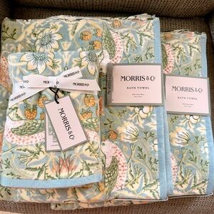 4PC William Morris & Co Strawberry Thief Blue Green 2 Bath 2 Hand Towel Set